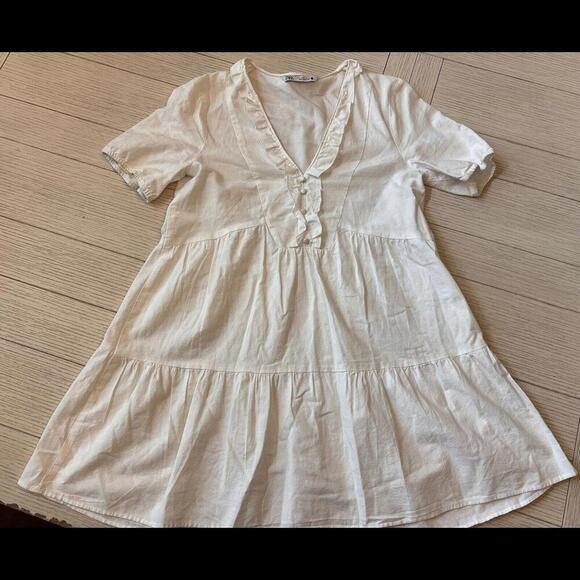 Zara White Babydoll Dress, Knee Length, Ruffle Detai & Gathered Short Sleeves. S - Picture 11 of 11